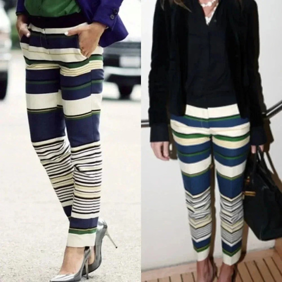 J.Crew Factory Striped Cropped Pants Ankle Career Office Size 2 - Picture 1 of 11